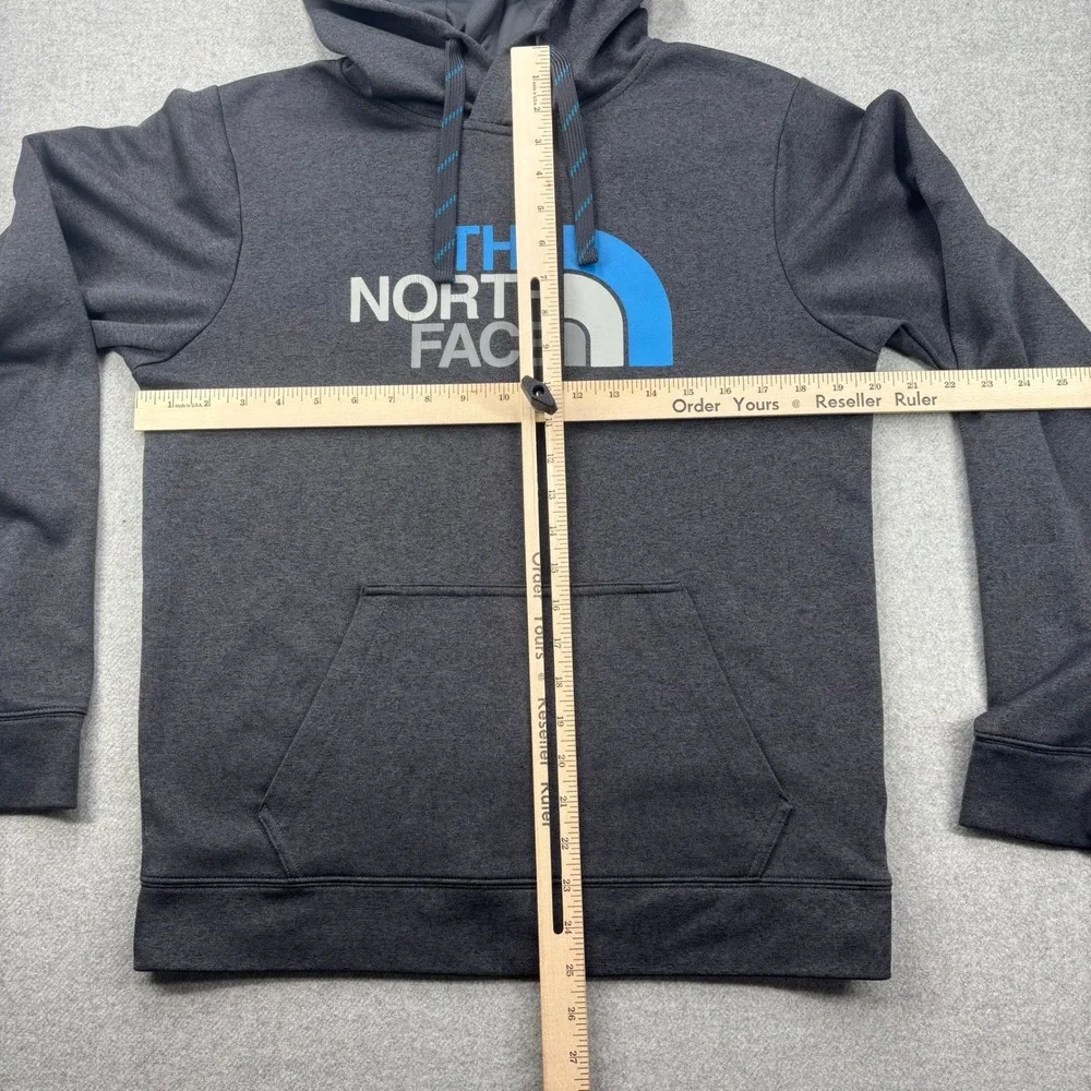 The North‎ Face Hoodie Mens Small Gray Blue Logo Spellout Pullover Sweatshirt